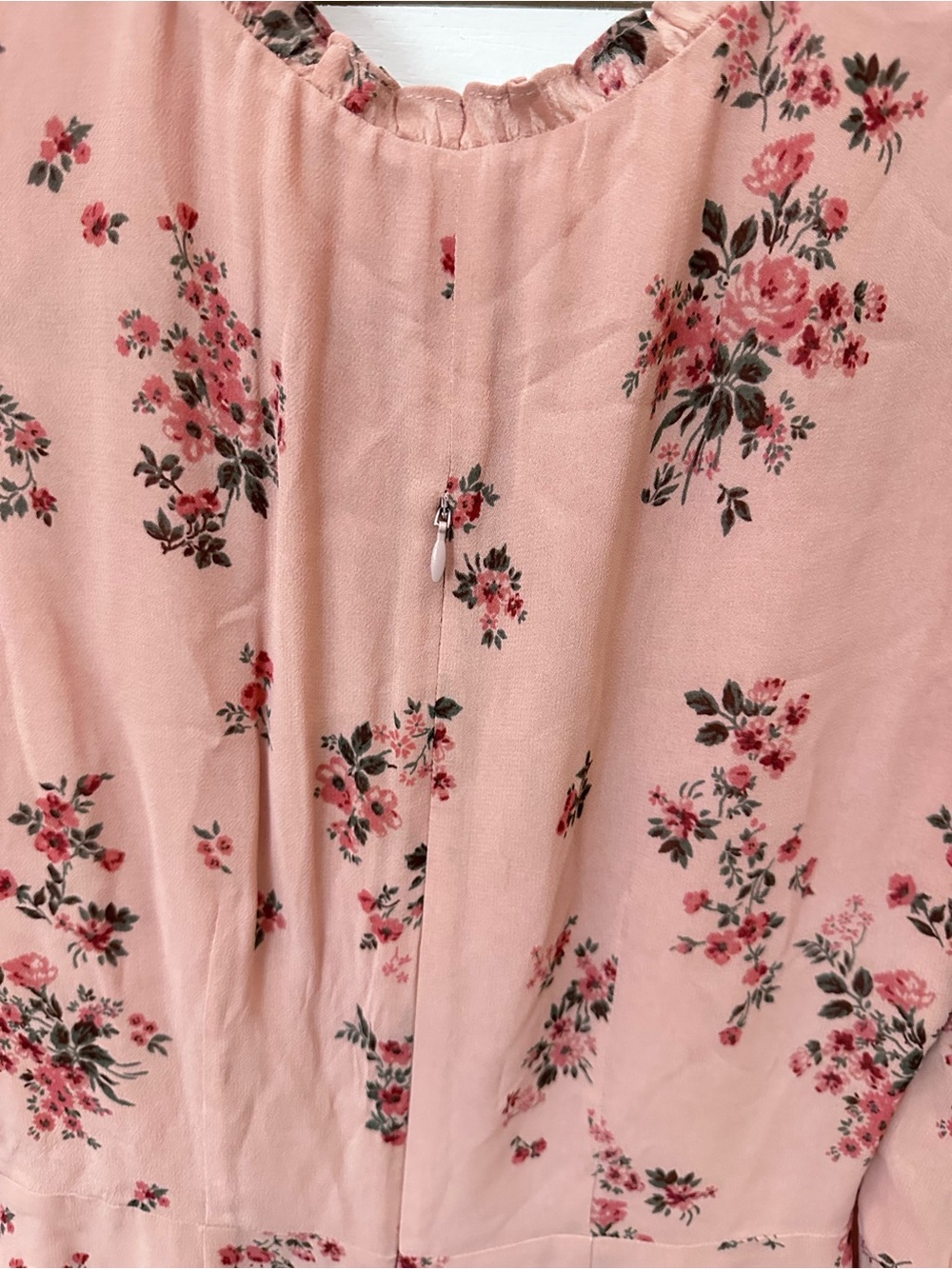 Reformation 4 Pink floral cotton ruffle detail tie neck long sleeve mini dress - Picture 14 of 16